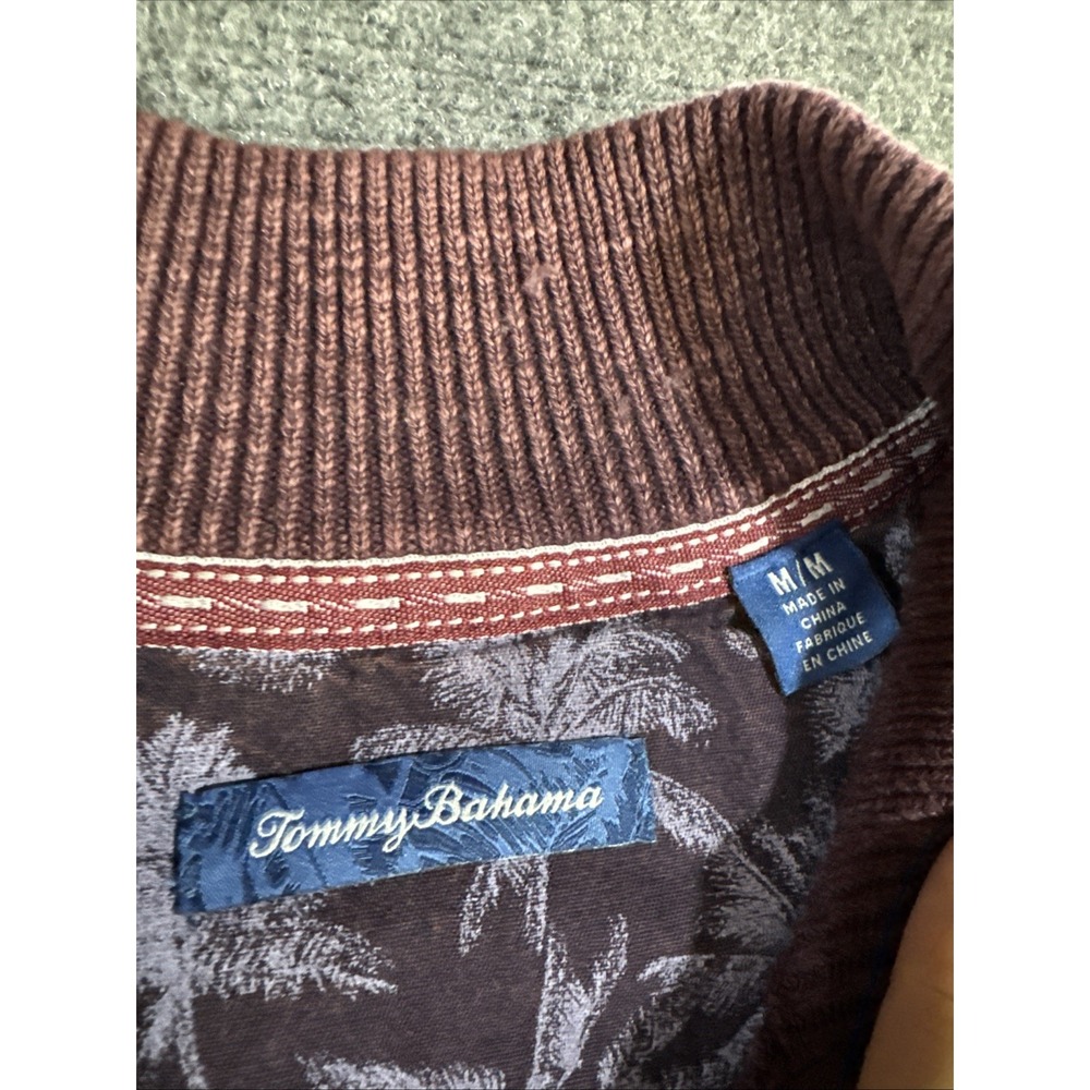 Tommy Bahama Mens 1/4 Zip Sweater Size M Burgundy Cotton Blend Textured Pullover - Picture 2 of 6